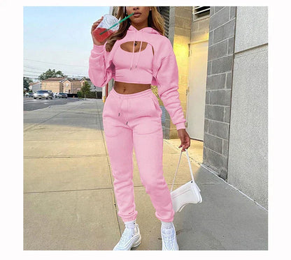 3-piece set jogging pants and sweatshirt short top fleece pants