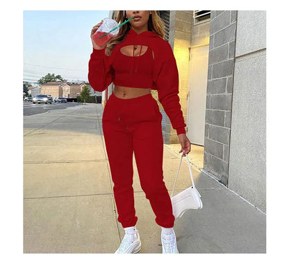 3-piece set jogging pants and sweatshirt short top fleece pants