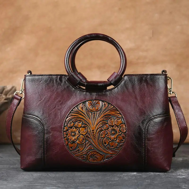 Mille - Leather handbag with vintage embossing-Elly Rose
