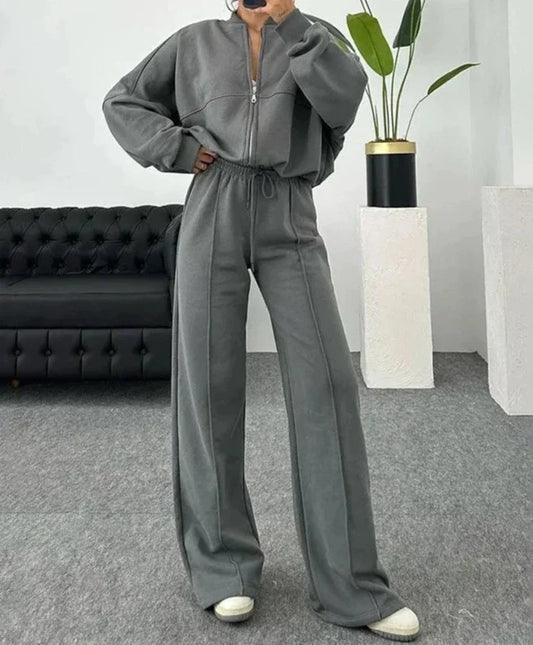 Elena - Women's Grey Two Piece Tracksuit Set