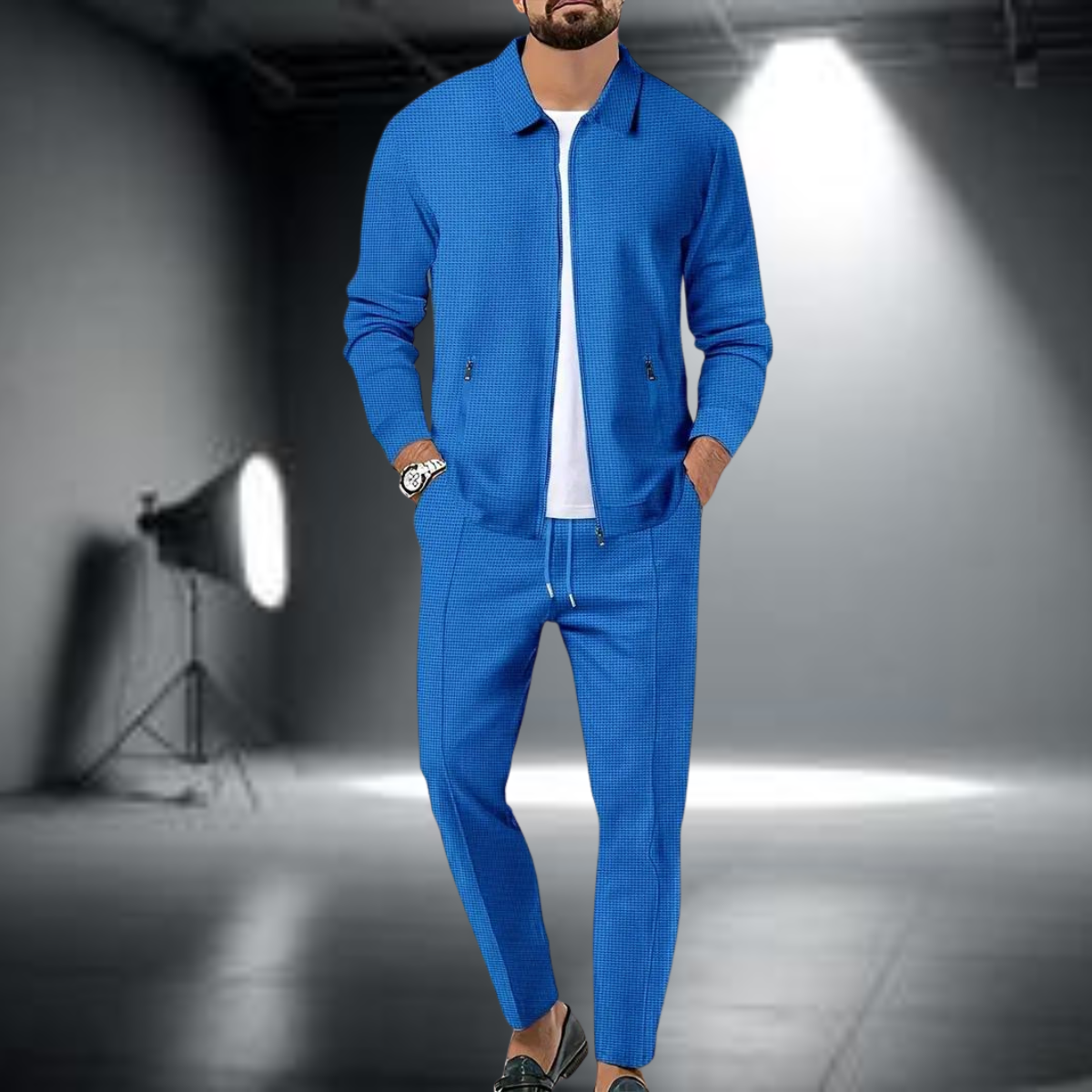 Classic sporty 2-piece training set with long-sleeved jacket and jogging bottoms