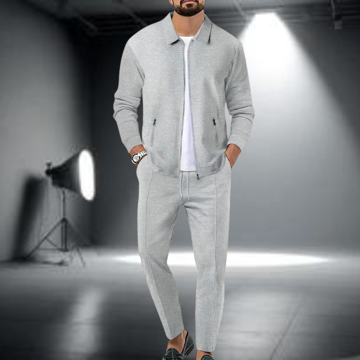 Classic sporty 2-piece training set with long-sleeved jacket and jogging bottoms