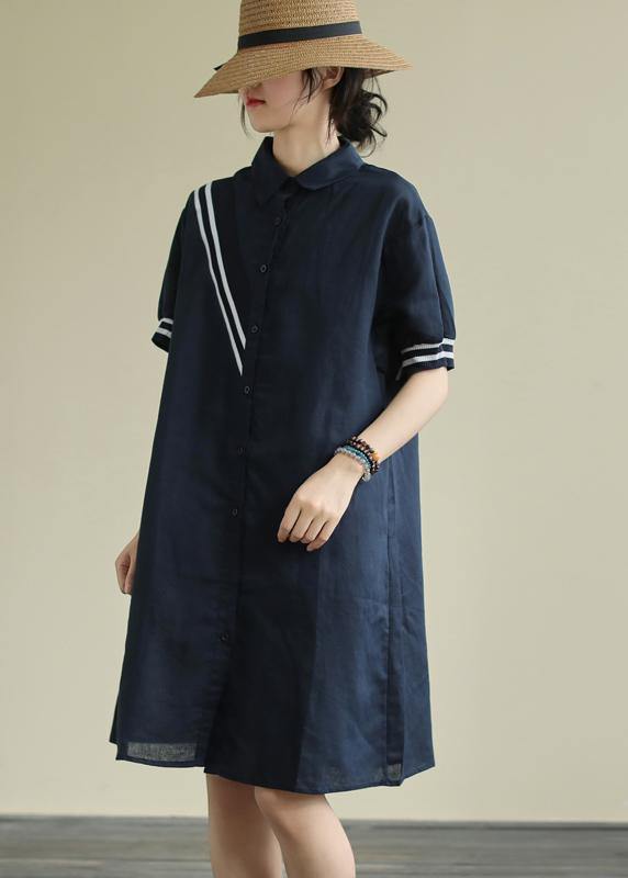 Avenne - Dress with lapels and buttons in navy blue stripes