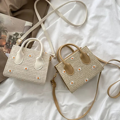Woven handbag with floral accents - Serena-Elly Rose