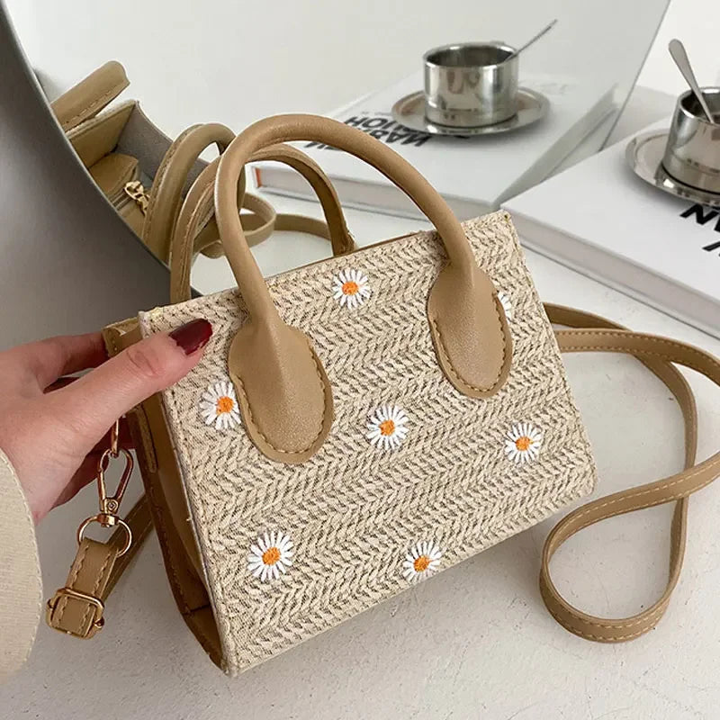 Woven handbag with floral accents - Serena-Elly Rose