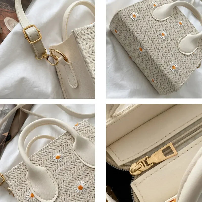 Woven handbag with floral accents - Serena-Elly Rose