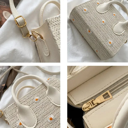 Woven handbag with floral accents - Serena-Elly Rose