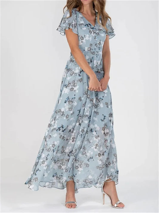 Zenn - Printed midi dresses with long sleeves and V-neckline