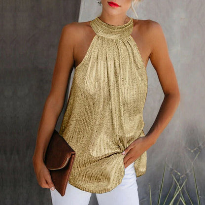Sandra - Metallic Halter Top For Women - Elegant & Modern