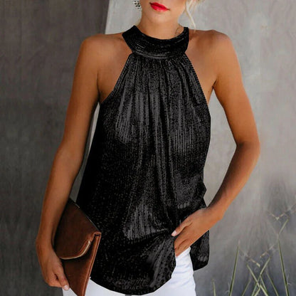 Sandra - Metallic Halter Top For Women - Elegant & Modern