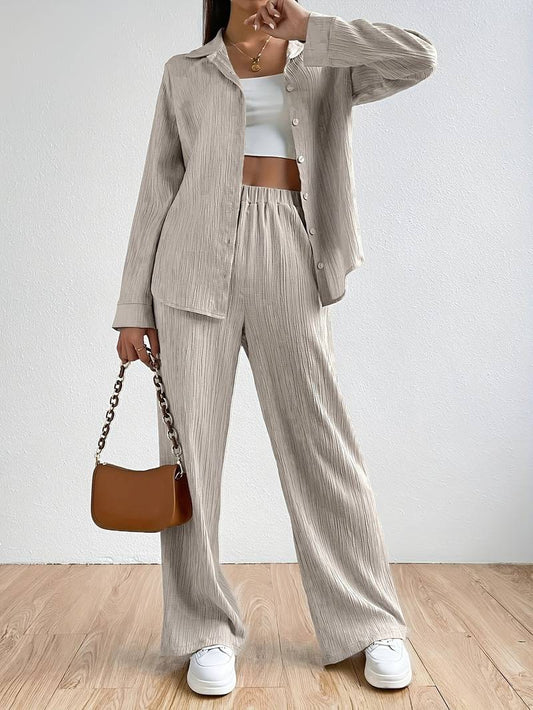 Cera - Stylish Pleated Design Set in Khaki for Women