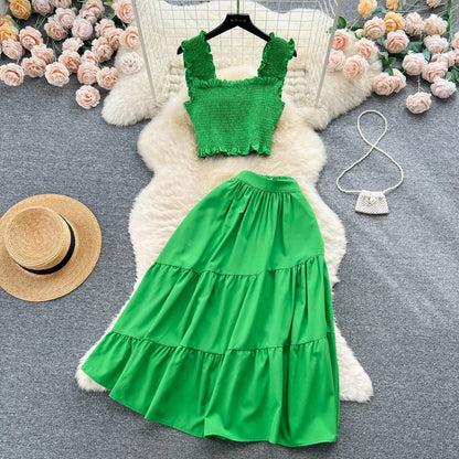 | Sleeveless pleated top and skirt set