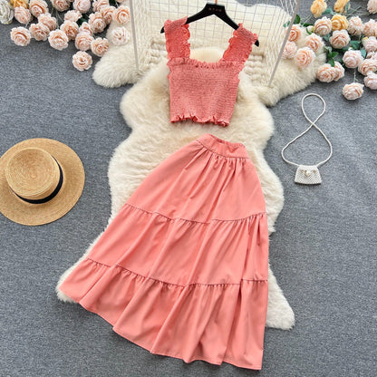 | Sleeveless pleated top and skirt set
