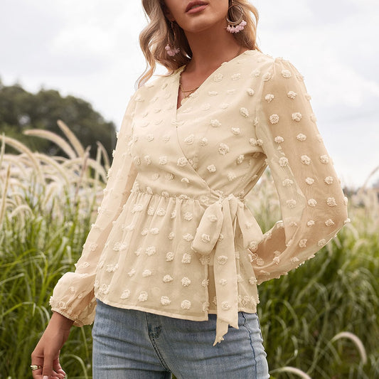 Anita Women's Jacquard Lace V-Neck Spring Blouse