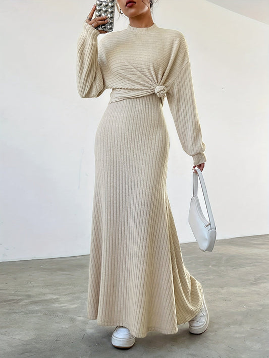 Anna - Women's Long Sleeve Round Neck Top & Maxi Tank Dress Set Perfect for Autumn and Winter