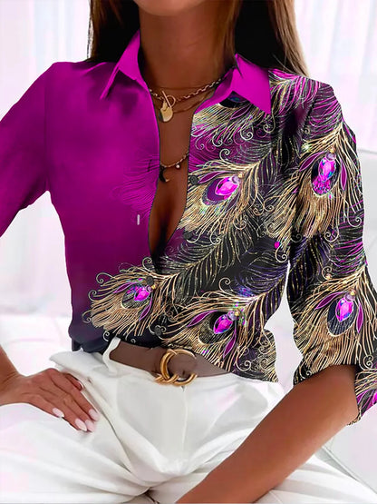Blouse with feather pattern for women