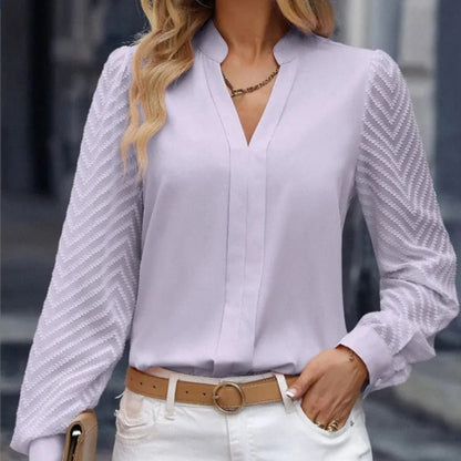 Rose | Long-Sleeve Chiffon Lace Stitch Blouse