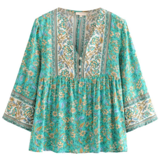 Hazel | Summer Small Boho Daisy Print Blouse