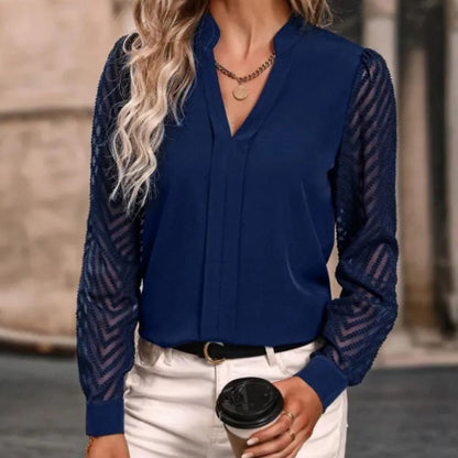 Rose | Long-Sleeve Chiffon Lace Stitch Blouse