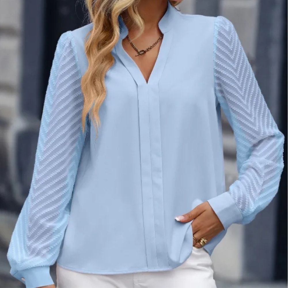 Rose | Long-Sleeve Chiffon Lace Stitch Blouse