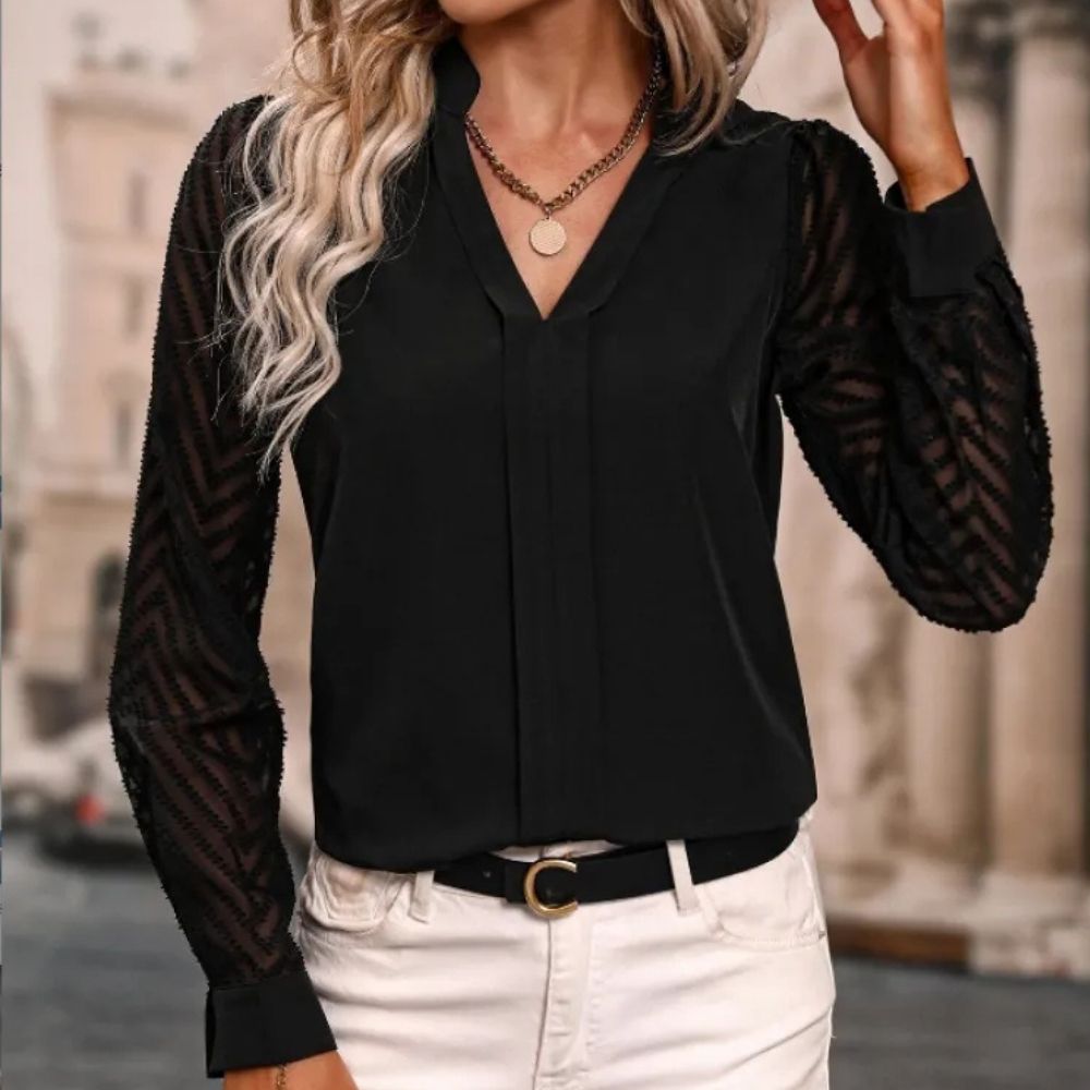 Rose | Long-Sleeve Chiffon Lace Stitch Blouse