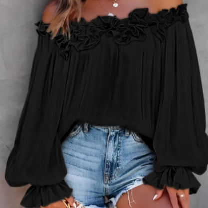 Nora | Chic Off-Shoulder Lotus Leaf Sleeve Blouse