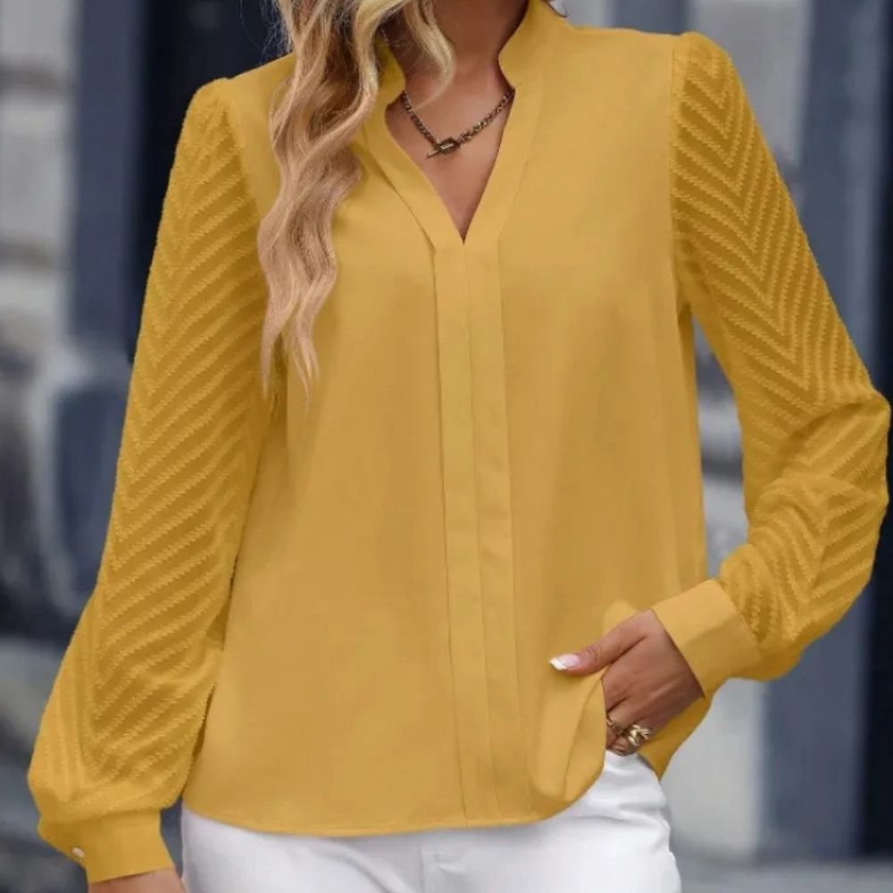 Ava | Chic Solid Color Lace-Stitched Chiffon Blouse