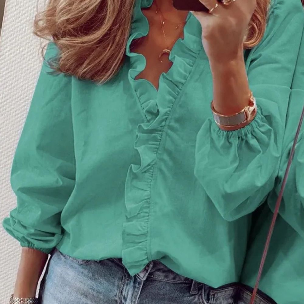 Aria | Trendy New Long-Sleeve Ruffled Blouse