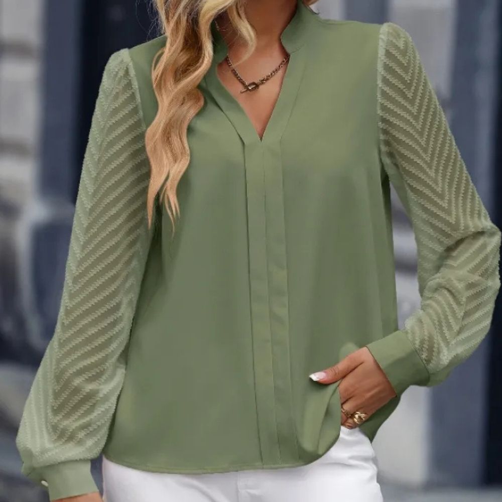 Ava | Chic Solid Color Lace-Stitched Chiffon Blouse