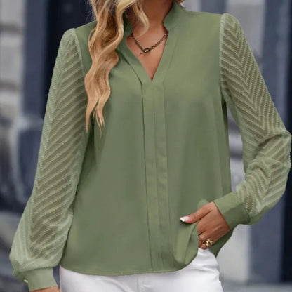 Ava | Chic Solid Color Lace-Stitched Chiffon Blouse