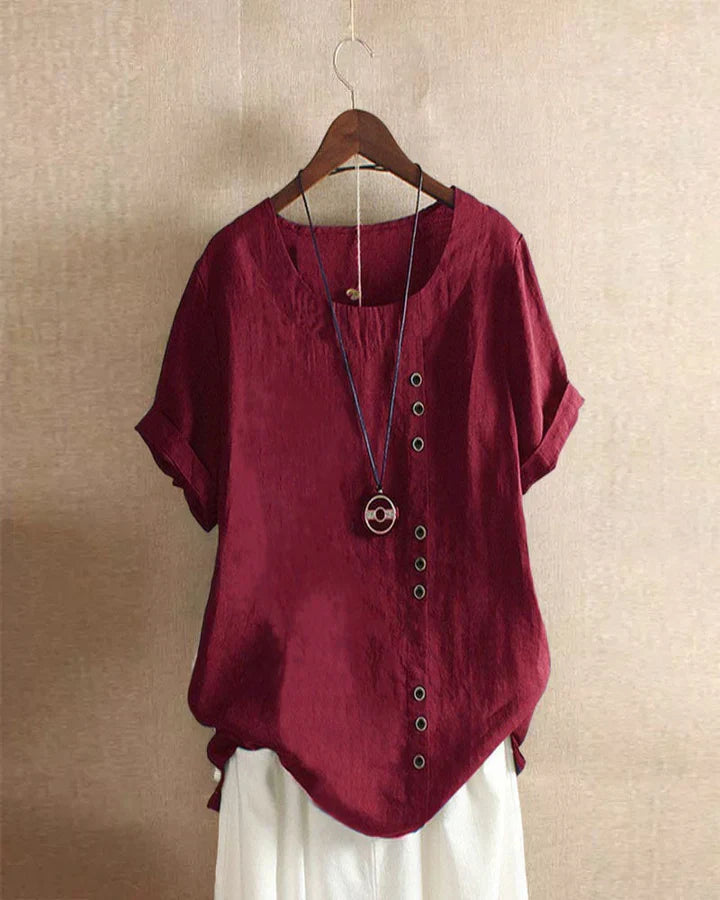 Carmella | Stylish Blouse with Round Neckline and Buttons