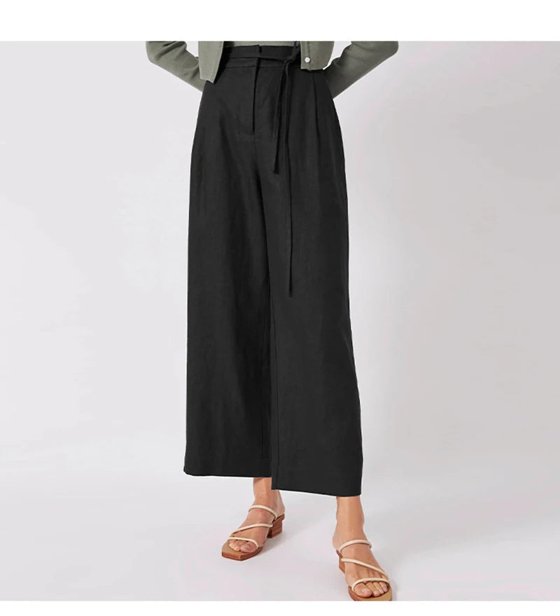 Wide pants with drawstring for women