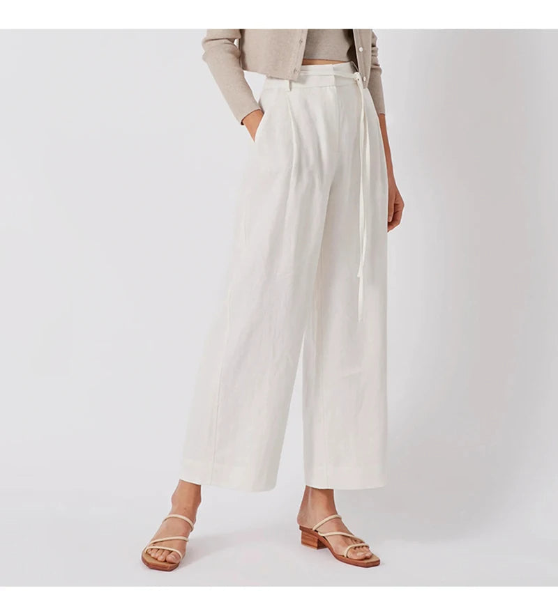 Wide pants with drawstring for women