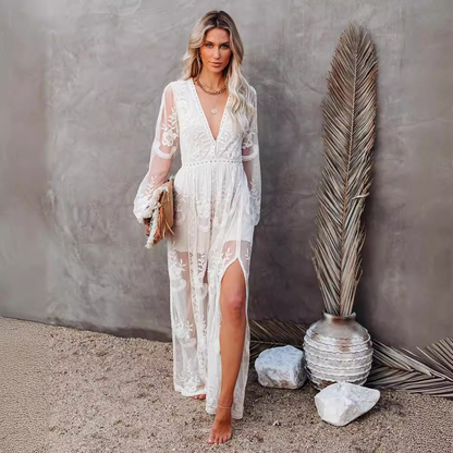 Cervo - Lace maxi dress with sweetheart neckline