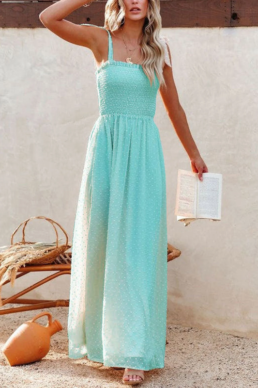 Cosette - jacquard dress with slit, smocking and bow ties