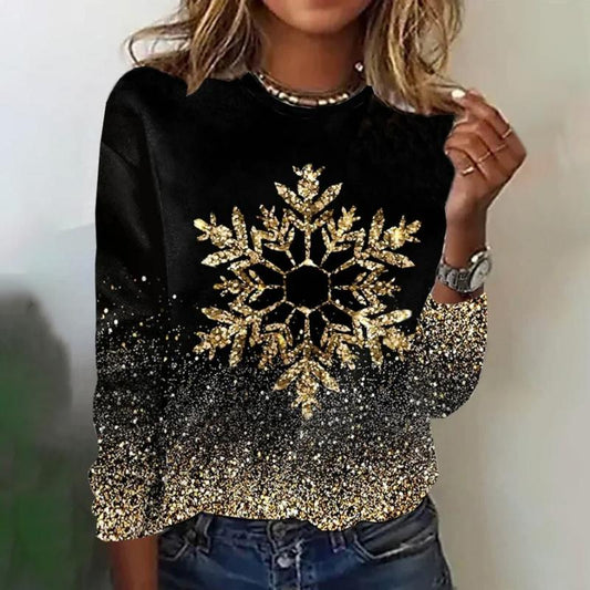Women's long sleeve top with sparkly snowflake design