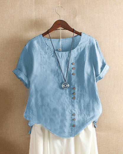 Carmella | Stylish Blouse with Round Neckline and Buttons