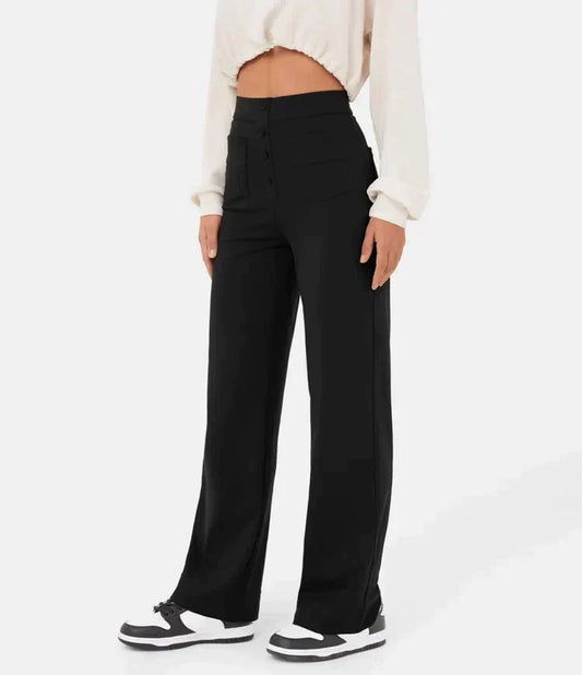 High-waisted pants with buttons at the front for women