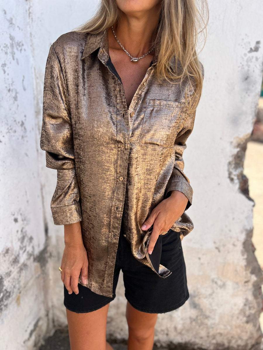 Metallic women's blouse with collar