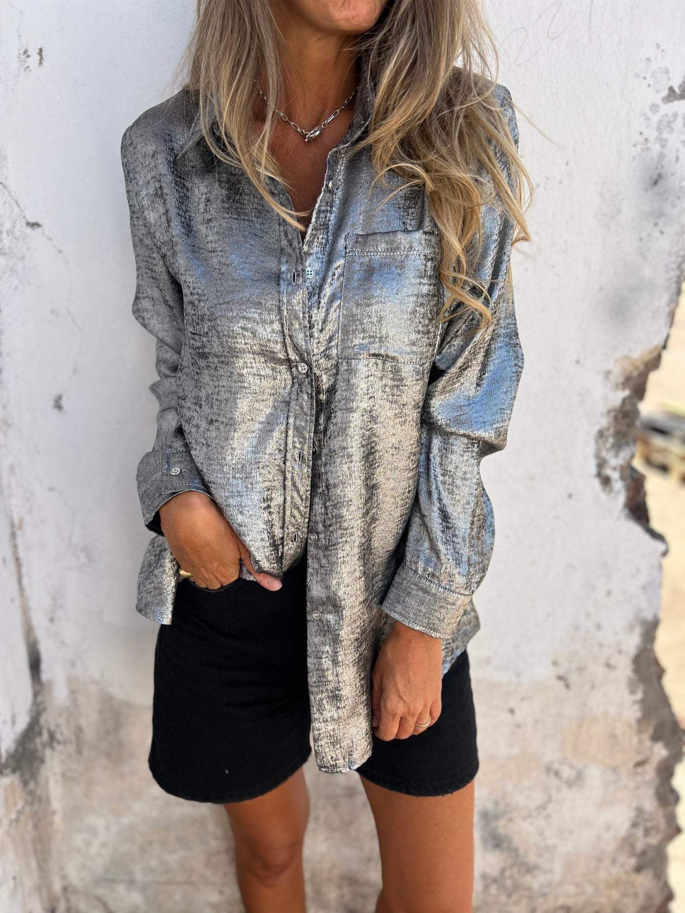 Metallic women's blouse with collar